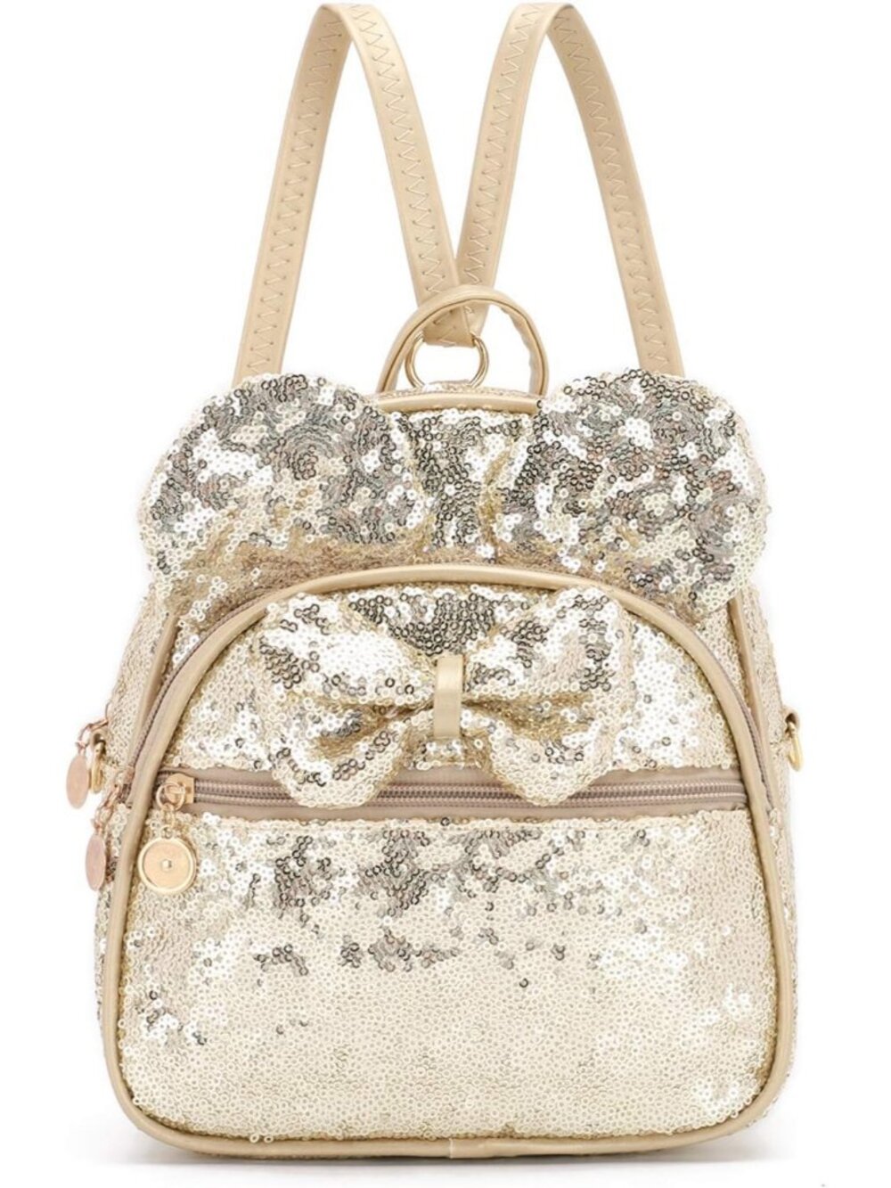 Women Girls Golden-01 Mini Backpack Cute Bowknot Convertible Shoulder Bag